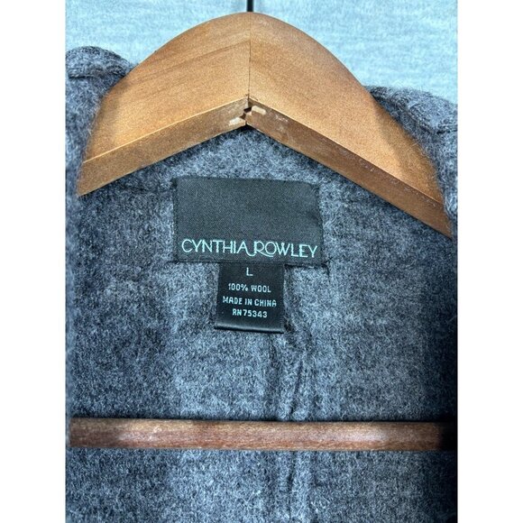 Cynthia Rowley Gray 100% Wool Belted Sweater Jacket Coat L Floral Design - Picture 2 of 4